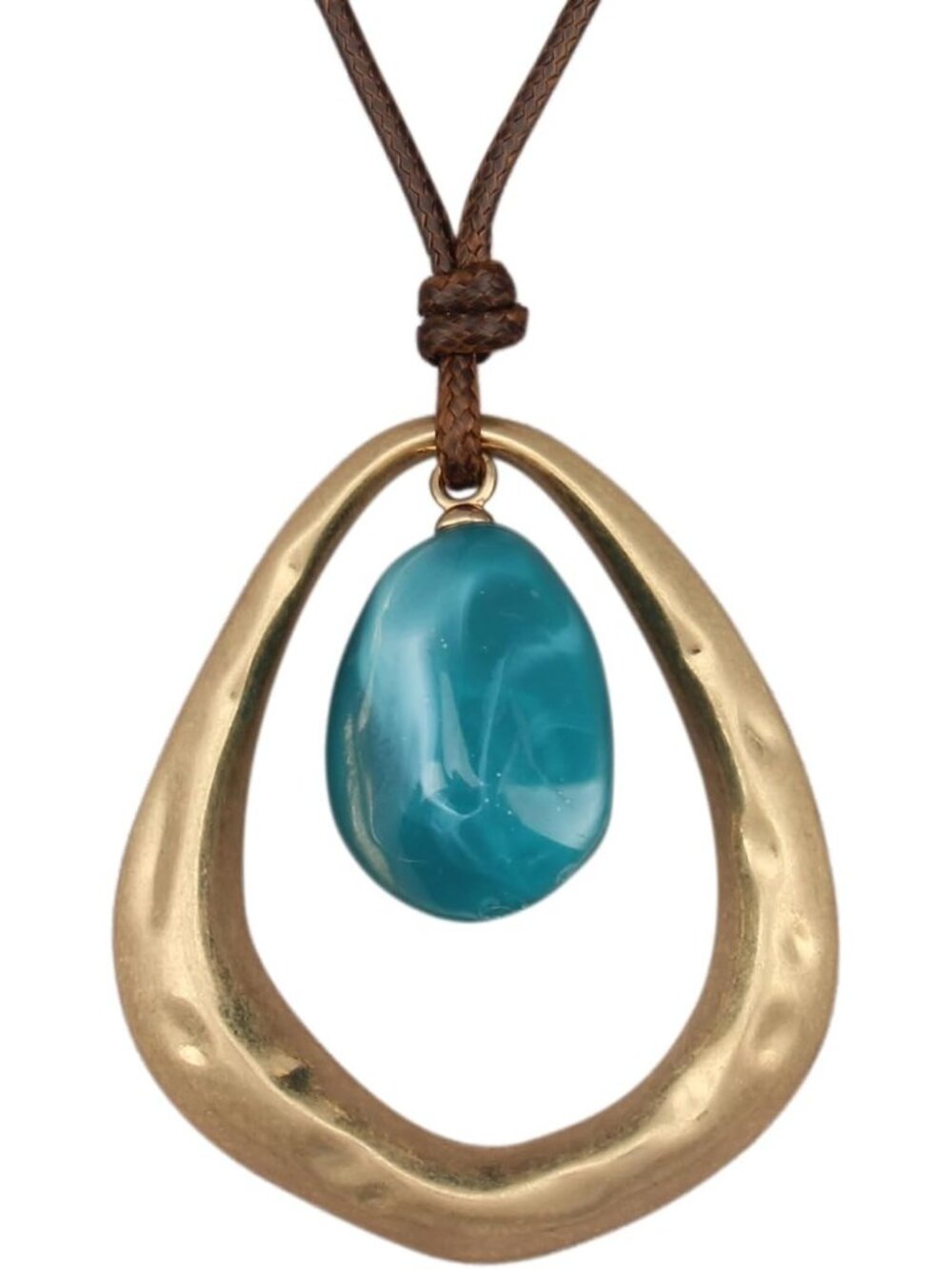 Women's Boho Gold Teardrop Pendant Necklace Turquoise Resin Cord Choker